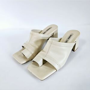 Shoopen Korean Square Toe Block Heel Nude Chunky Slip On Mule Sandal Heels 230 6
